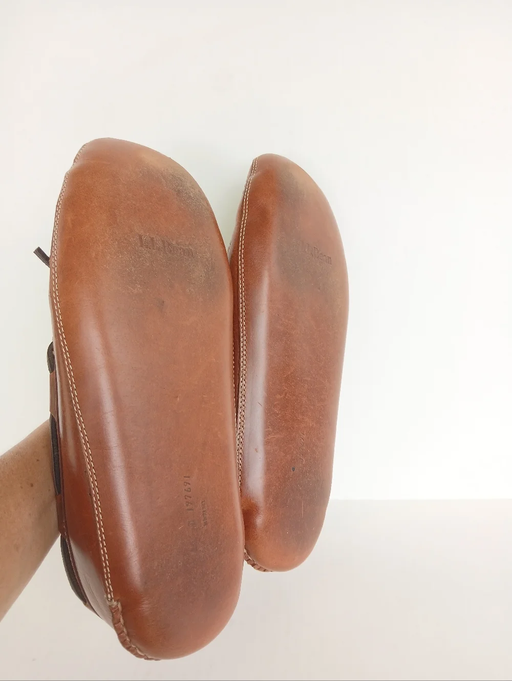 L.L. Bean Double Sole Leather Moccasin Slippers Shearling Lined